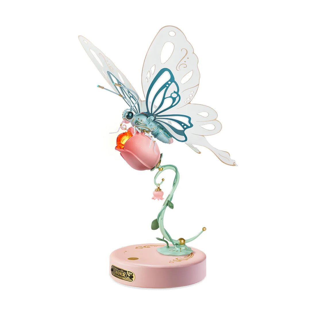 Robotime ROKR Butterfly DIY Mechanical 3D Puzzle Toys for Gifts Bionic Butterfly Wings Golden Lighting Rose Exquisite Texture