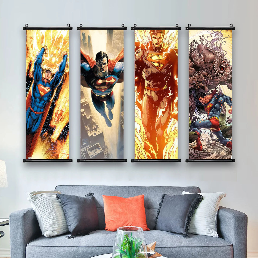 DC Superman Movie Poster Bedroom Wallpaper Comic Wall Artwork Canvas Painting Picture Print Hanging Scroll Home Decoration Art