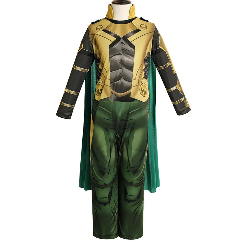 Loki Cosplay Costume Unisex Kids Boys Girls Superhero Role Play Jumpsuit Cloak Halloween Party Gifts