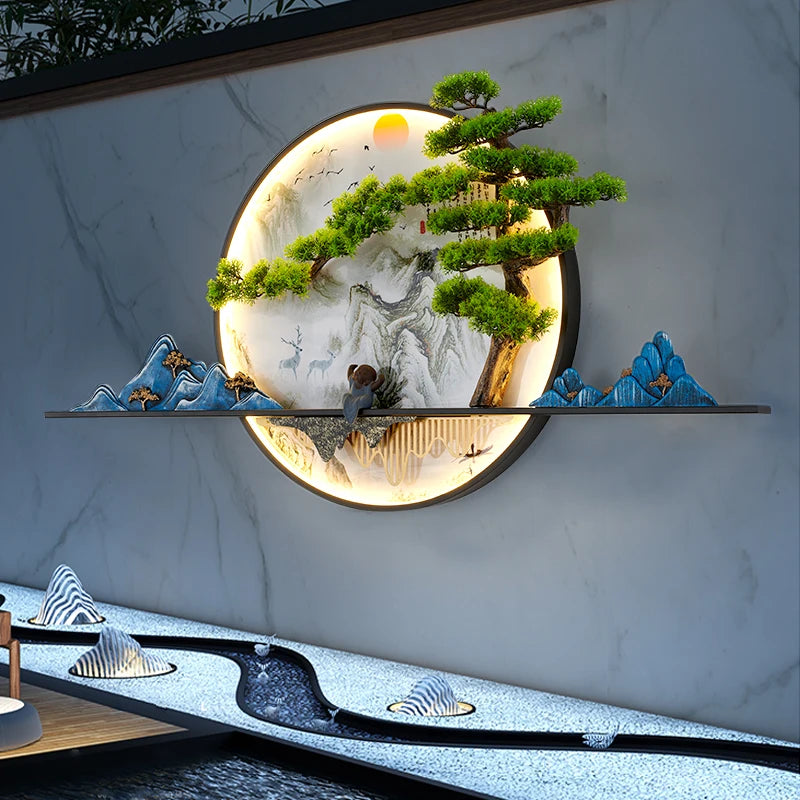 AFRA Solar Outdoor Mural Lamp Creative Pine Circular Landscape Waterproof Picture Villa Courtyard Decoration Painting