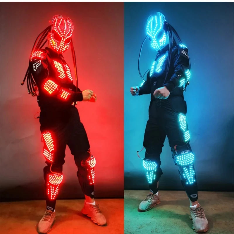 RGB Colorful Full Color Led Robot Costumes Light Up Walker Clothing Helmet Laser Gloves LED Luminous Jacket Clothes