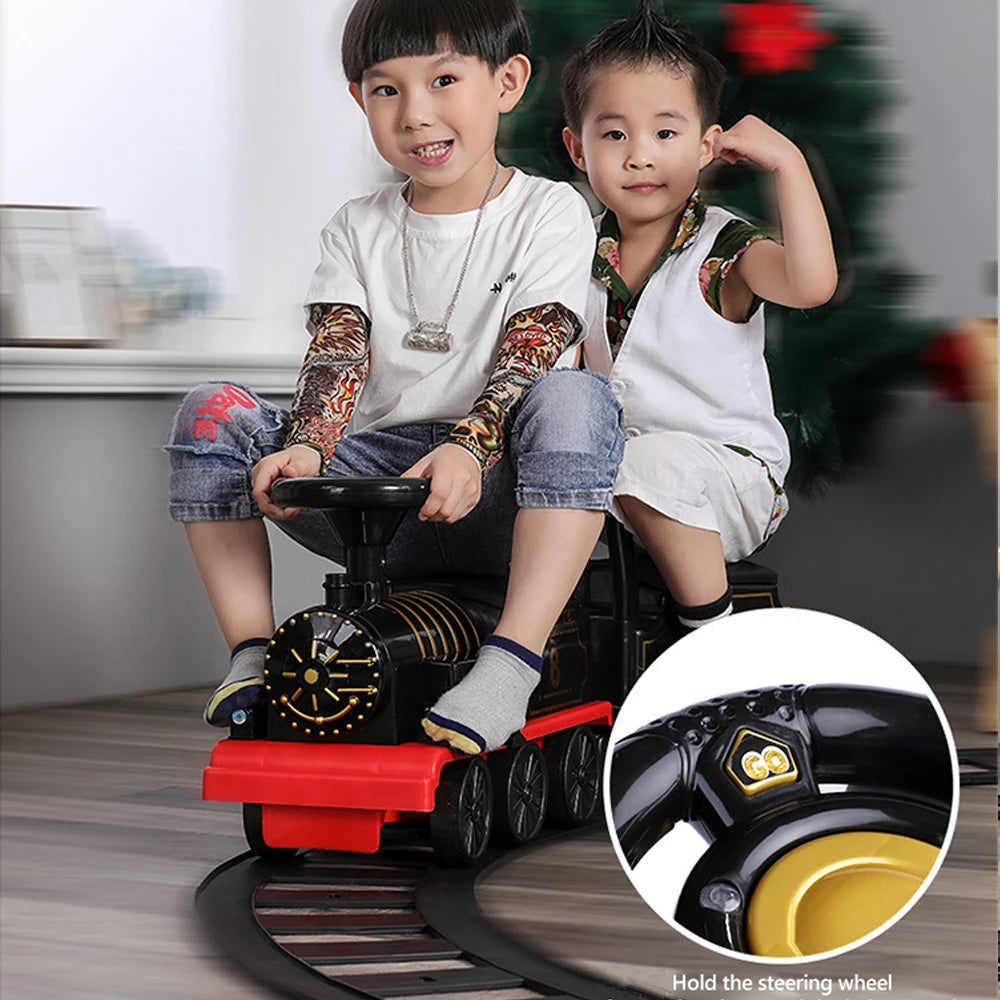 Child Electric Train Kids Riding Toy Ailway Classical  Model Can Carry Train Rail Car Children's Baby Walker Stroller Toys Gifts