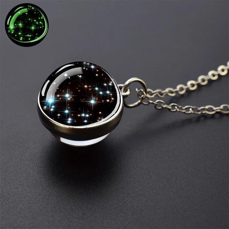 Galaxy Nebula Glass Ball Necklace Luminous Planet Pendant Necklace Glowing Universe Space Jewelry