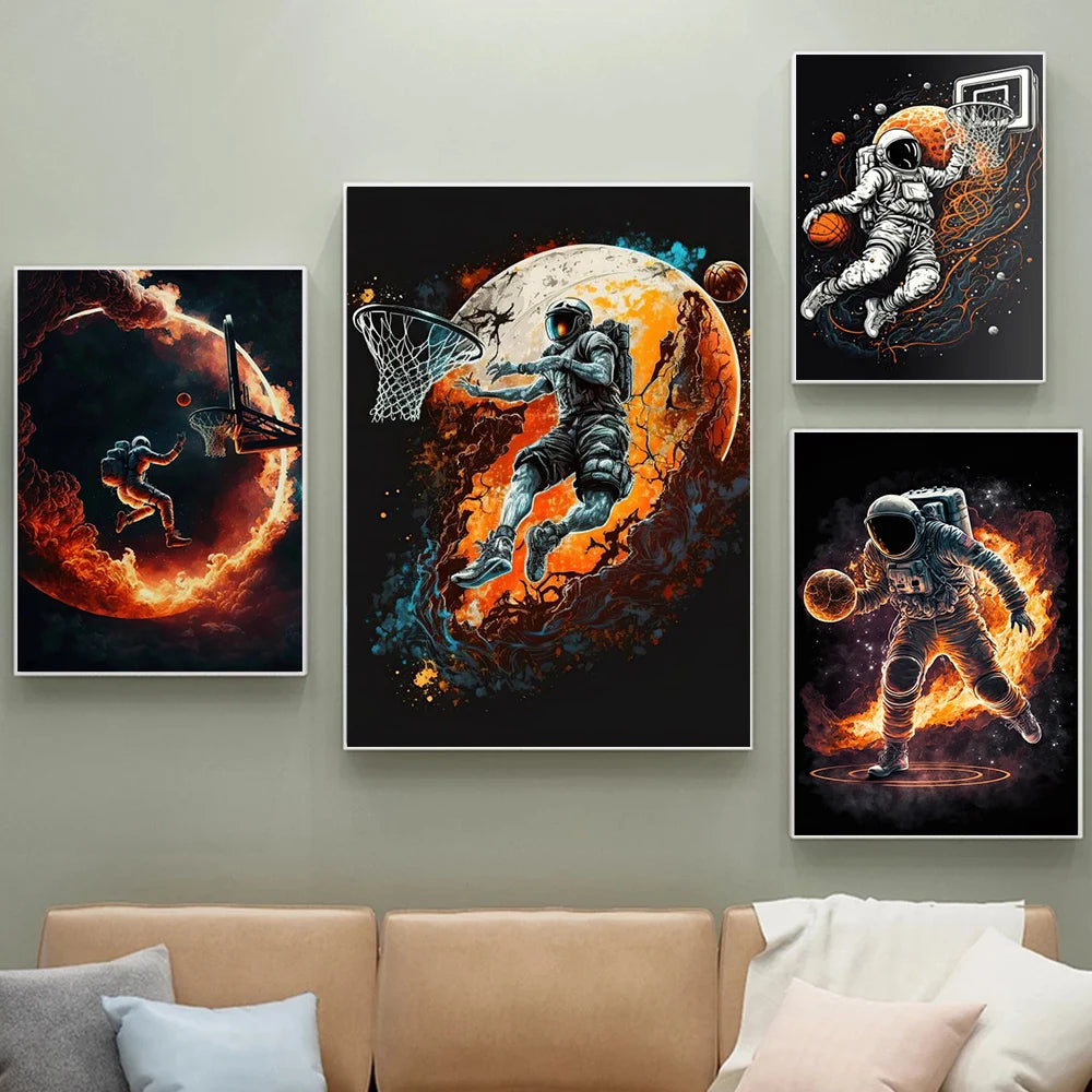 Abstract Astronaut Graffiti Space Basketball Posters Prints Sport Street Vintage Art Canvas Painting Living Room Home Wall Decor