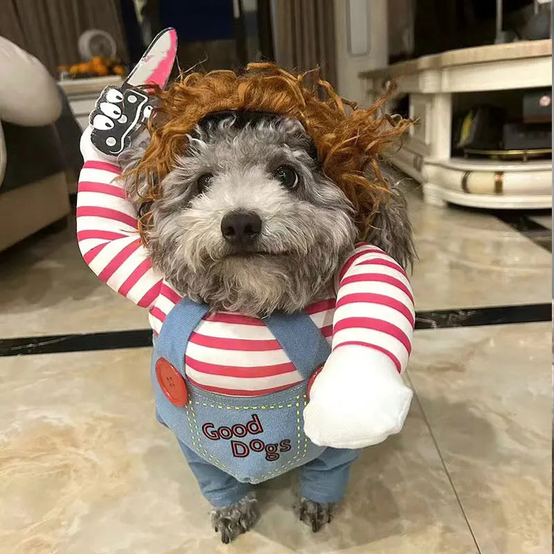 Halloween Knife Doll Dog Clothes Winter Warm Small Medium Cat Dog Winter Warm Clothes Hoodies Sweatshirt Pet Clothing Costume