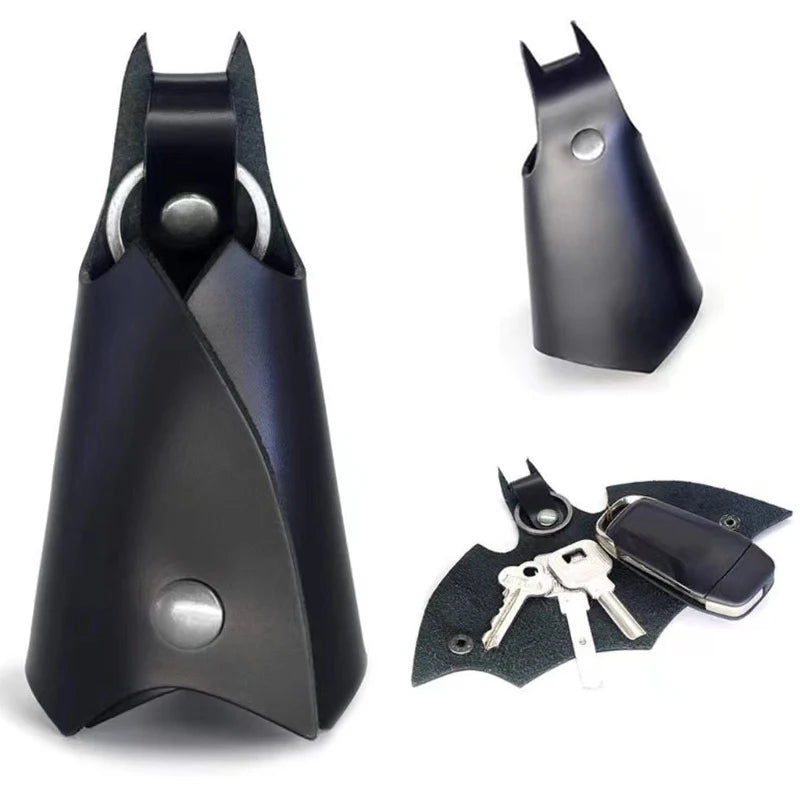 Superhero Bruce Wayne Leather Keychain Unisex Key Holder Waist Keychains Cosplay Bat Split Car Keys Fashion Keyrings Case Gift
