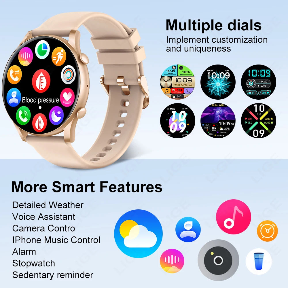 LIGE Smart Watch Woman Bluetooth Call Sport Fitness AI Voice Control Bracelet Full Touch Bracelet For Android IOS New Smartwatch