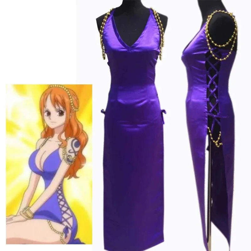 Anime Nami Cosplay Costume Purple Dress Halloween Chrismas Carvinal Dress