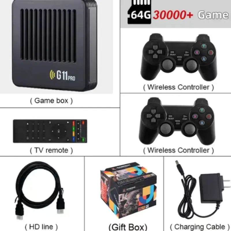 G11pro Video Game Console TV Games Stick Game Box With Rechargeable Wireless Dual Controllers 4K Hd Retro Game Play Dual System