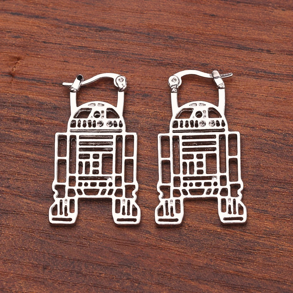 Disney Sci-fi Movie Star Wars R2-D2 Type Robot Earrings Fashion Trend Metal Rebel Alliance Openwork Earrings Gifts For Fans