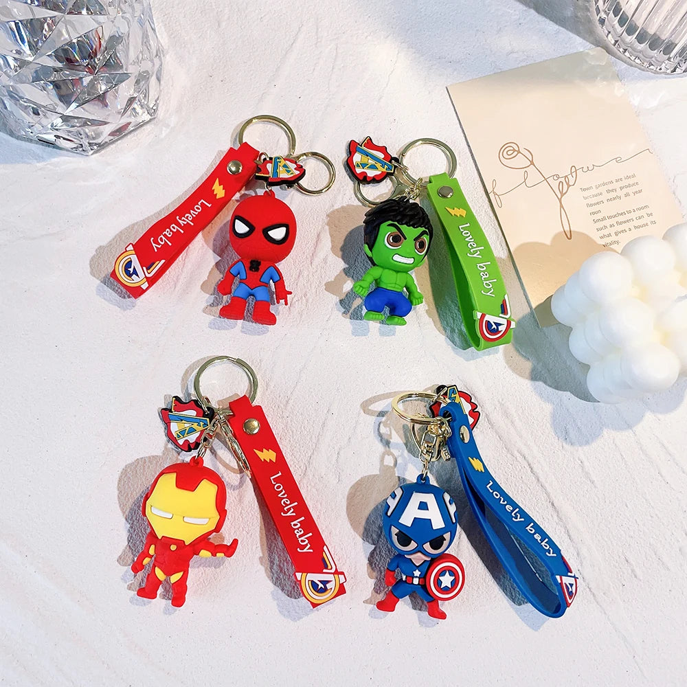 Marvel Superhero Spiderman Iron Man Hero Cartoon Keychain Anime Avengers Hulk Key Ring Figure Metal Car Key Jewelry Toys Gift