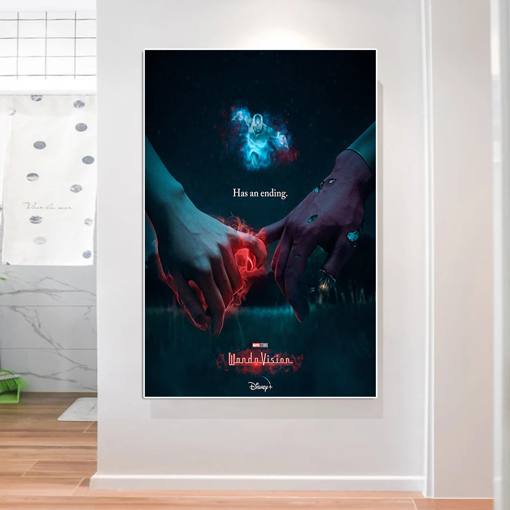 Disney Superhero WandaVision TV Comedy Poster Print Avengers Scarlet Witch Canvas Painting Lovers Hold Hands Wall Art Room Decor