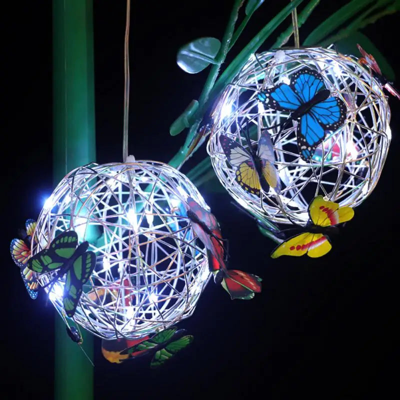 Solar Luminous Butterflies Round Ball Light Outdoor Waterproof Garden Courtyard Landscape Pathway Home Decorative Lighting Lamp