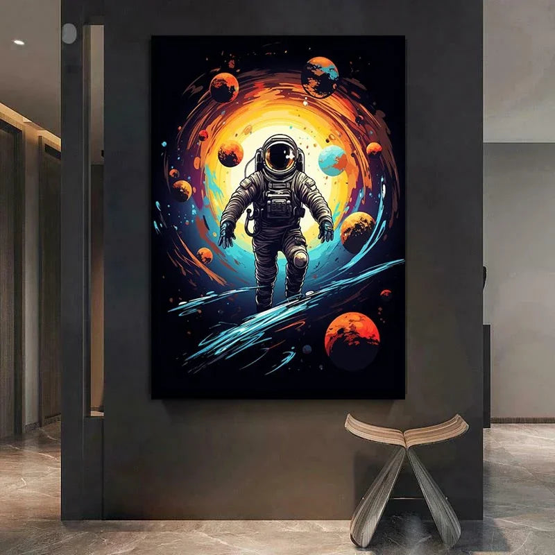 Classic Abstract Wall Art Cartoon Astronaut Space Theme HD Canvas Print Poster Home Living Room Boys Girls Bedroom Decoration