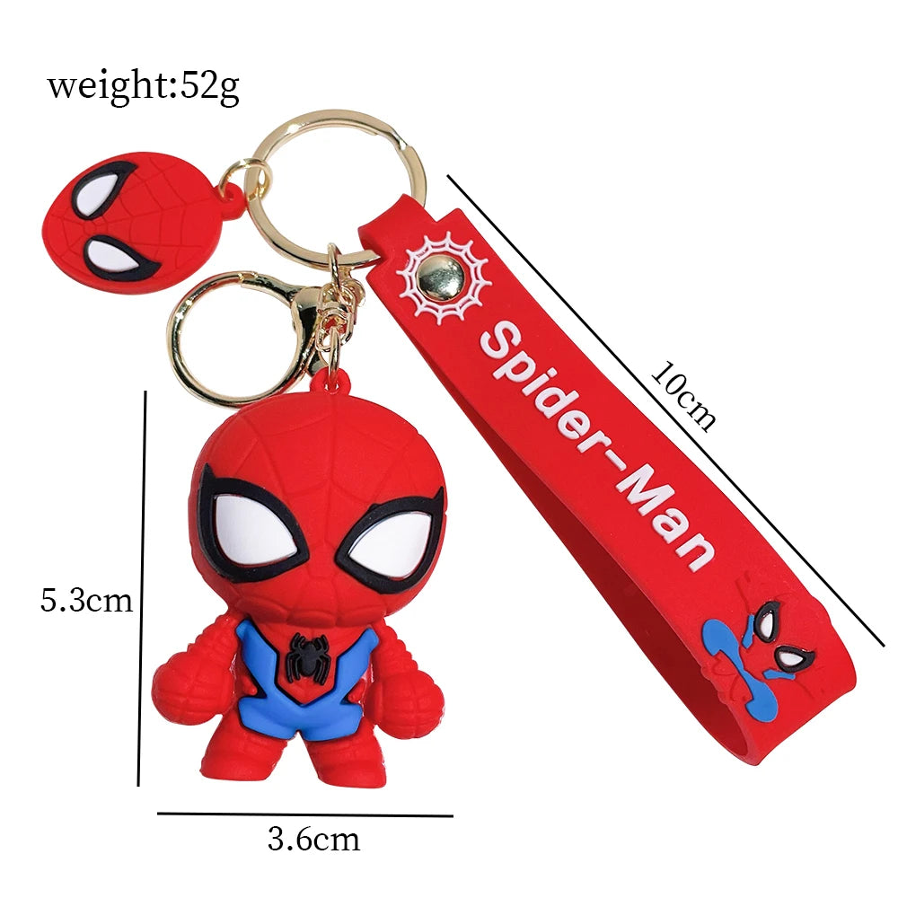 Marvel Superhero Spiderman Cartoon Keychains Cute Figure Keyrins for Bag Spider Man Silicone Pendant Keyholder Jewelry Gift