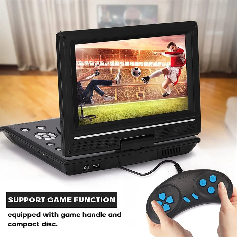 9.8inch Portable DVD Player Mini TV 270° 7" Swivel HD Screen SVCD CD VCD EVD AVI SD Card USB Remote Control Rechargeable Battery