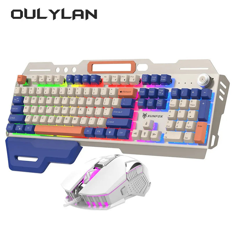 NEW 2024 K90 Mechanical Metal Keyboard Mouse Set Gaming Computer Wired Keyboards 98 Keys LED Luminous Keyboard Desktop Computer