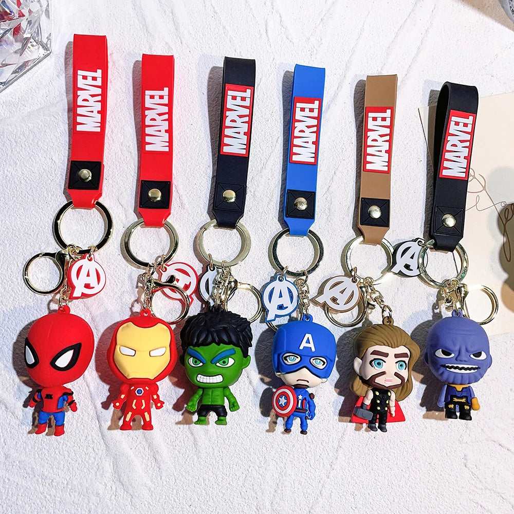 Disney Marvel Avengers PVC Keychains Cute Cartoon Superhero Pendant Keyholder Thanos Iron Man Spiderman Keyrings Jewelry Gifts