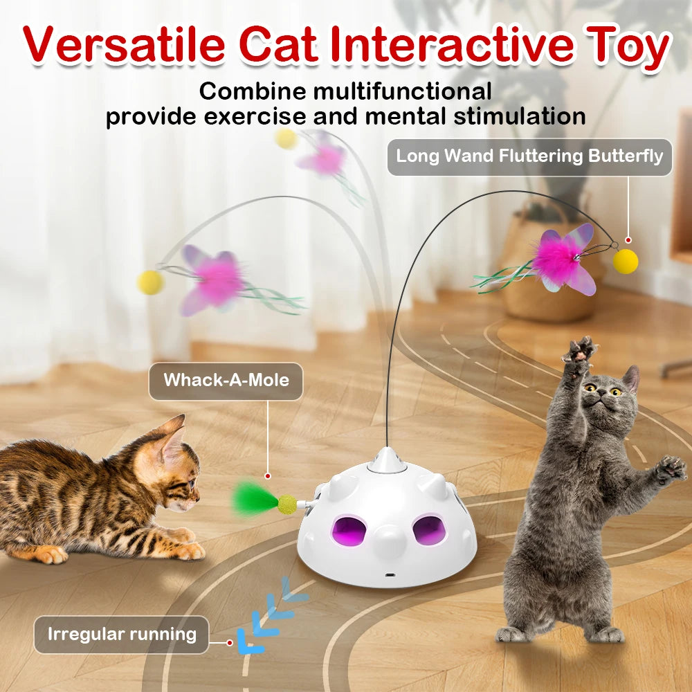 Interactive Ambush Cat Toy Random Shooting Feather Flying Butterfly Balls LED Light Cat Automatic Toy for Indoor Cat Kitten