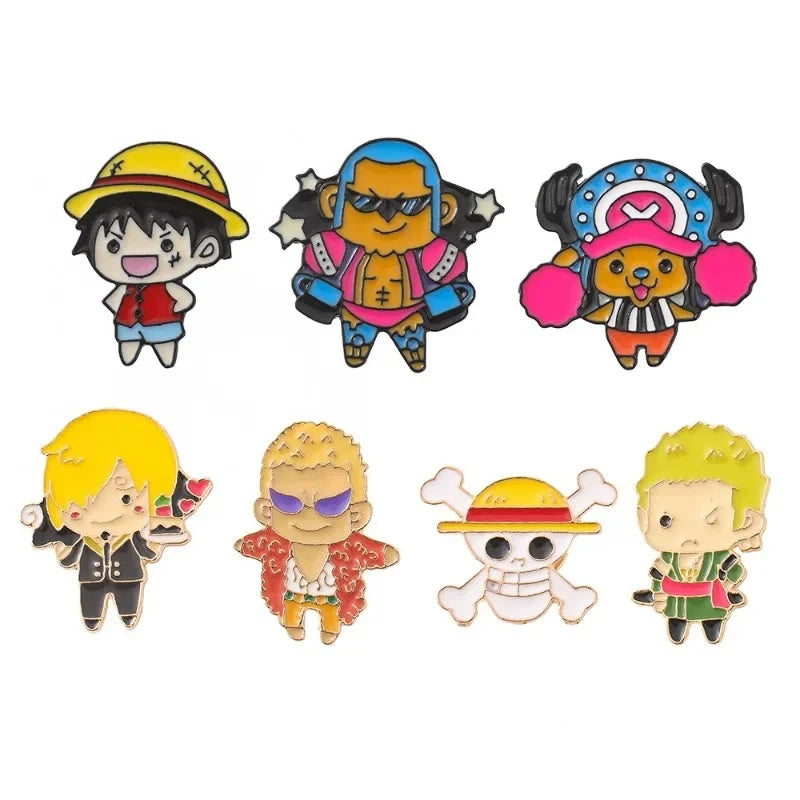 One Piece Cartoon Brooch Cap Luffy Anime Action Figure Zoro Sanji Metal Pin Toys Badges Jewelry Charm Accessories Children Gifts