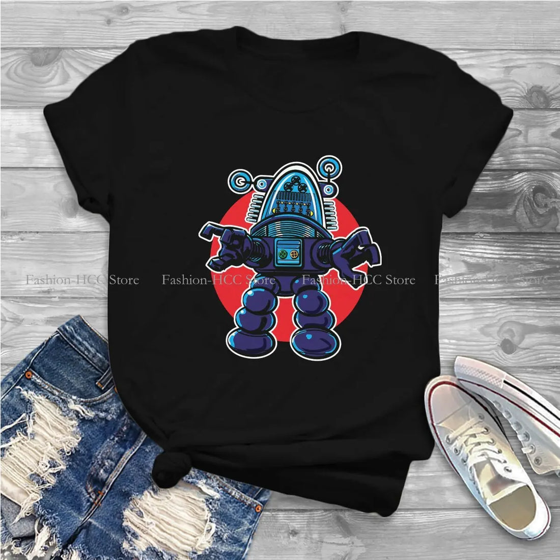 Robby the Robot by eShirtLabs Active Hipster Polyester TShirts Forbidden Planet Movie Walter Pidgeon Anne Francis Female T Shirt