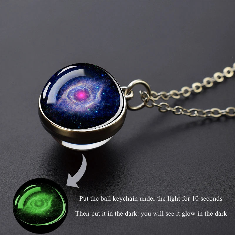Glowing In The Dark Galaxy Nebula Planet Necklacesilver Color Chain Glass Ball Pendant Necklace Space Jewelry