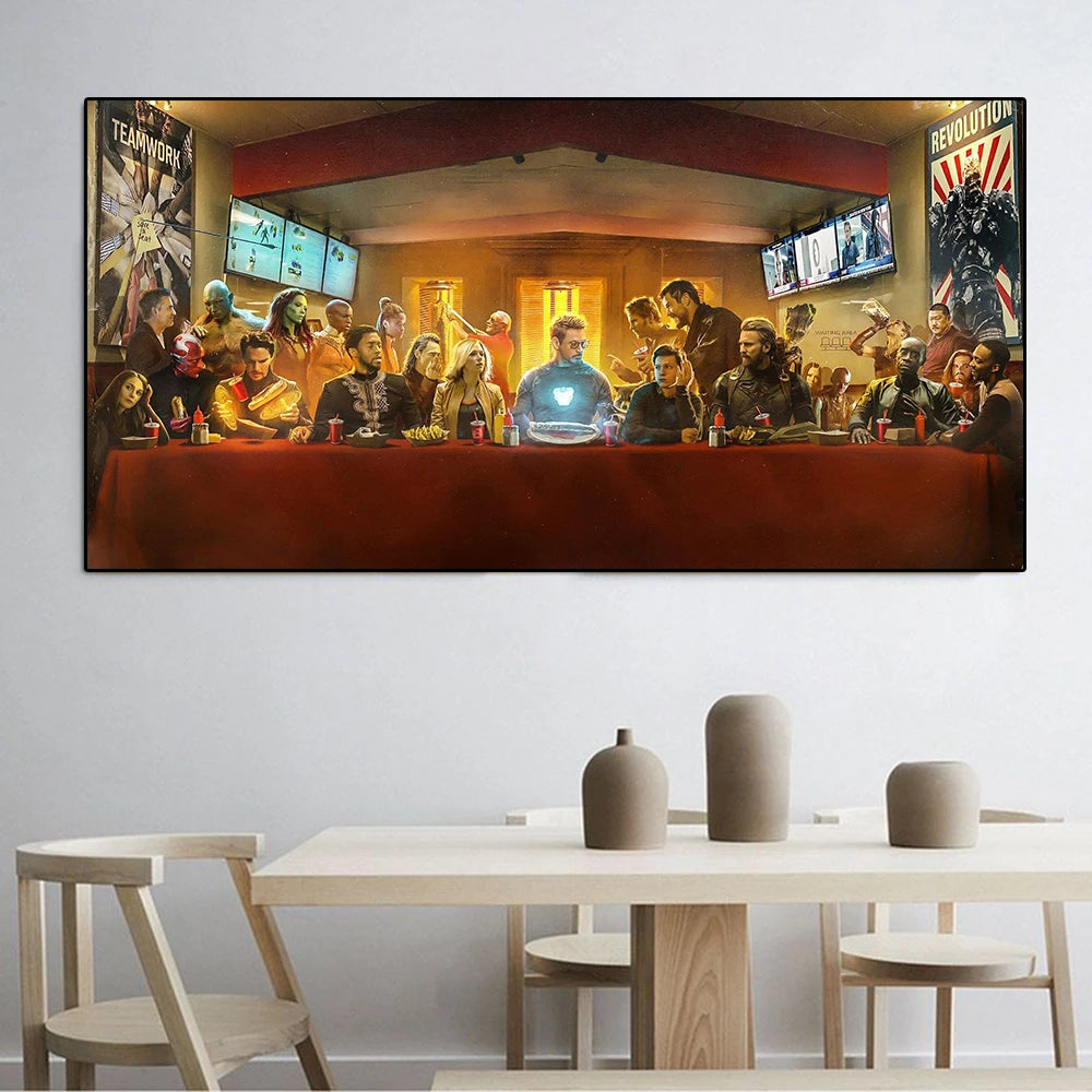 Disney Avengers Last Supper Infinity War Poster Superhero Iron Man Canvas Painting Wall Art Living Room Home Decoration Gift