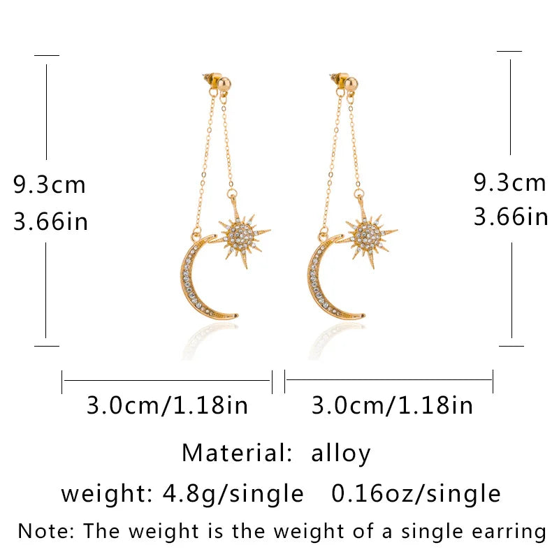 New Crystal Moon And Star Drop Earrings for Women