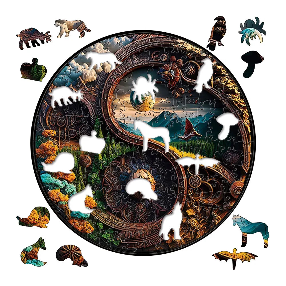 Yin Yang Wooden Puzzle Unique Diy Crafts Earth Planet Interesting Adult and Children Wooden Puzzle Gifts 3D Games Gifts Educatio
