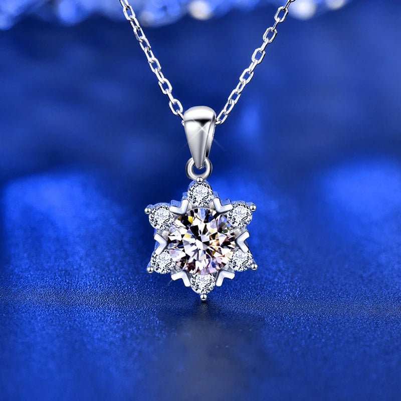 SEMNI 1.0CT D Color VVS1 Genuine Moissanite Lab Diamond Snowflake Pendant Necklace Sterling Silver For Women Girls Party Jewelry