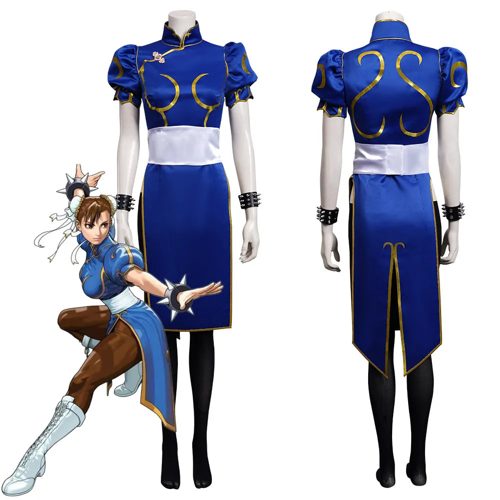 Game SF Chun Li Cosplay Fantasia Cheongsam Costume Dress Outfits For Adult Women Girls Fantasy Halloween Carnival Role Play Suit