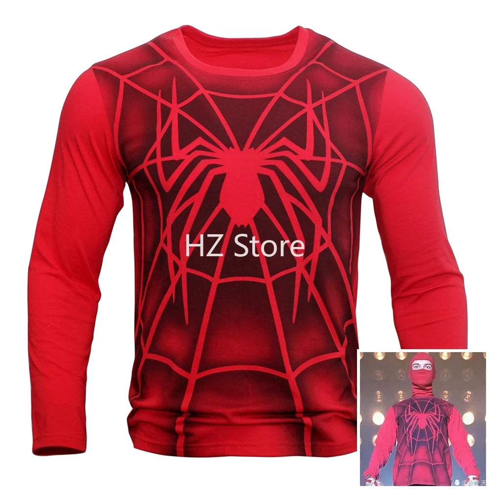 Marvel Toby The Battle Suit of Spider-Man, Red T-Shirt, Superhero Cosplay Costume, Thin Shirt, Mask for Man Birthday Gift