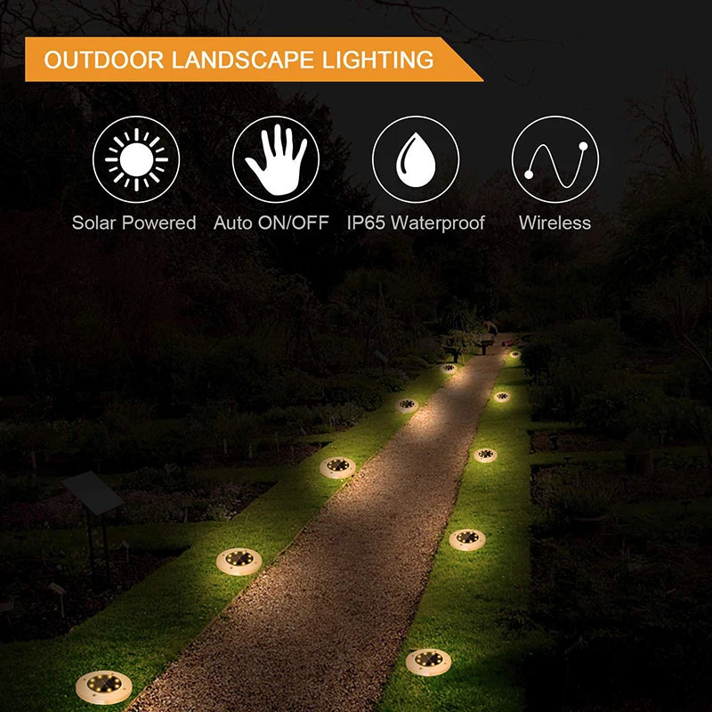 8/20LED Solar Power Disk Light Outdoor Solar Garden Lights Patio Disk Lights In-Ground Landscape Lighting Garden Decoration