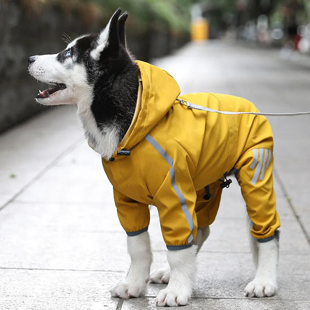 Dog Raincoat Waterproof Dog Rain Jacket with Hood Reflective Dog Rain Coat with Leash Hole Lightweight Waterproof Puppy Clothes