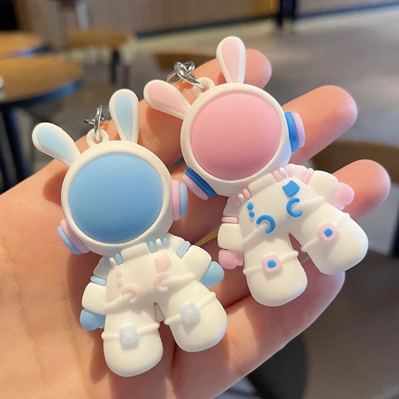1PC Space Rabbit Astronaut Key Chain Cartoon Pendant PVC Key Ring Bunny Backpack Accessories Jewelry Gift