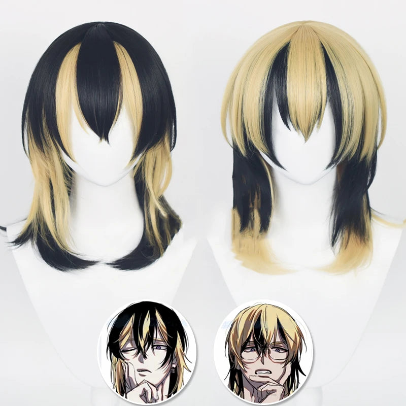 Anime Tokyo Revengers Haitani Ran Haitani Rindo Cosplay Wig Black Golden Synthetic Hair Heat Resistant Pelucas + Wig Cap