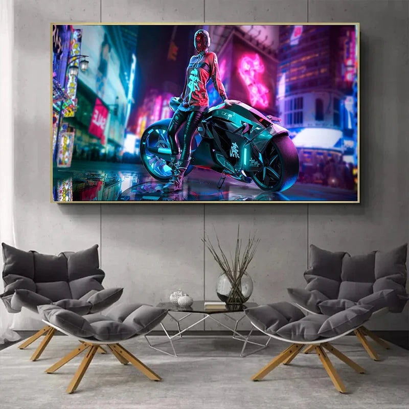 Another Illuminated Night by Oscar Wojnski Anime Flash Kallo Cyborg Poster and Canvas Prints Mural Art Living Room Decor Picture