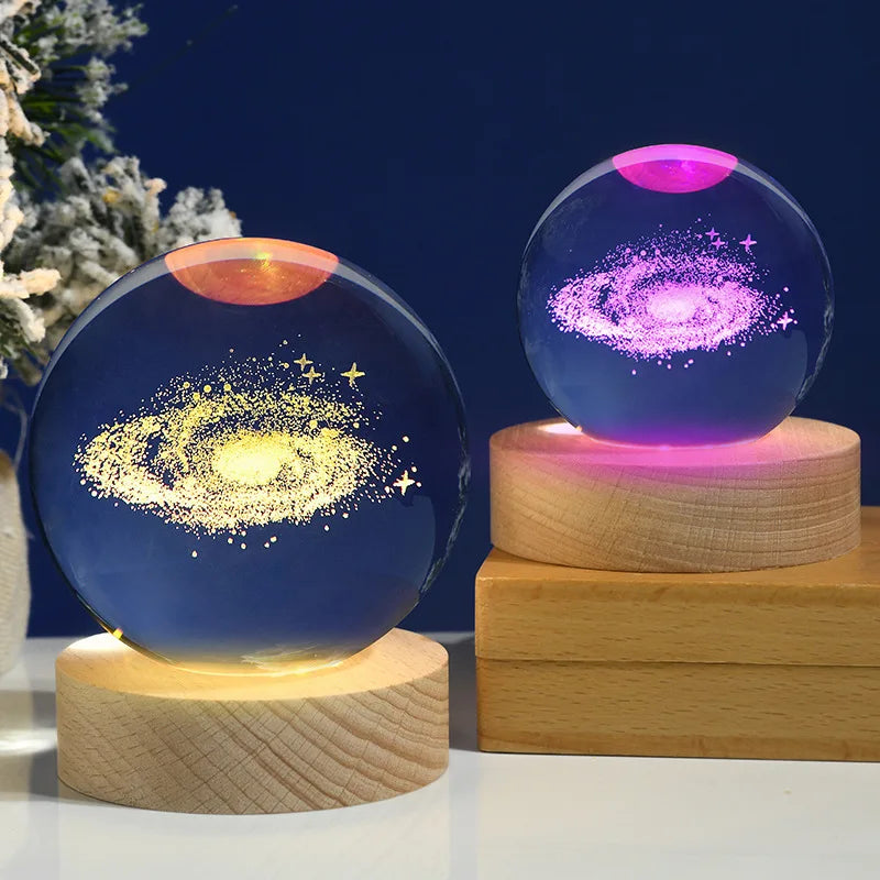 3D Solar Galaxy Crystal Glass Ball Sphere LED Lights USB Astronomy Ball Night light Home Decor Ornament Birthday Gifts for Kids