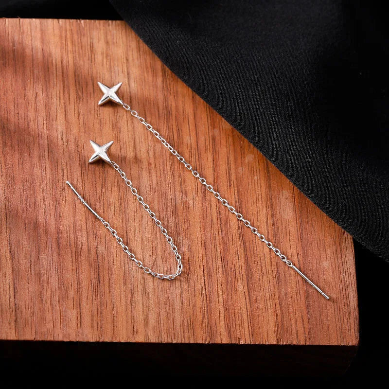 Trend Tassel Drop Earrings Long Chain Piercing Straight Hanging Earrings Silver Color Needle Star Line Earring for Women Jewelry