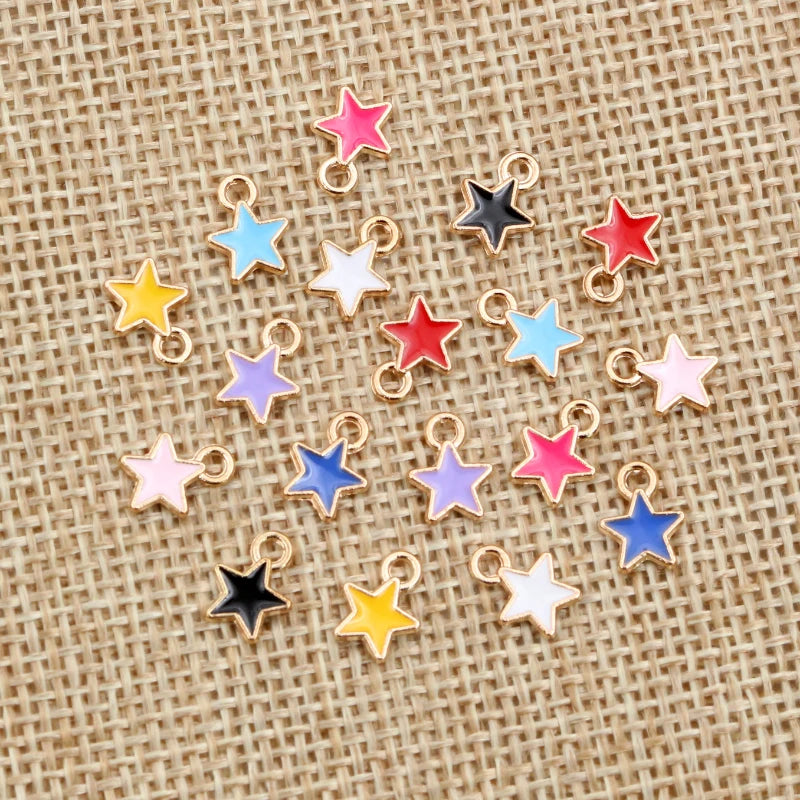 50PCS 6*8mm 9 Color Alloy Metal Drop Oil Small Stars Charms KC Gold Pendant For DIY Bracelet Necklace Jewelry Making Findings