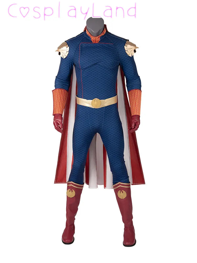IN Stock The Boys Homelander Cospaly Superhero Costume Adult Halloween Costumes Antony Starr Jumpsuit with Cloak Shoes Bodysuit