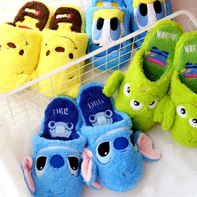 Disney Cartoon Plush Slippers In Autumn And Winter Creative Alien Stitch Winnie The Pooh Soft Home Slippers 35-38 Yards Unisex
