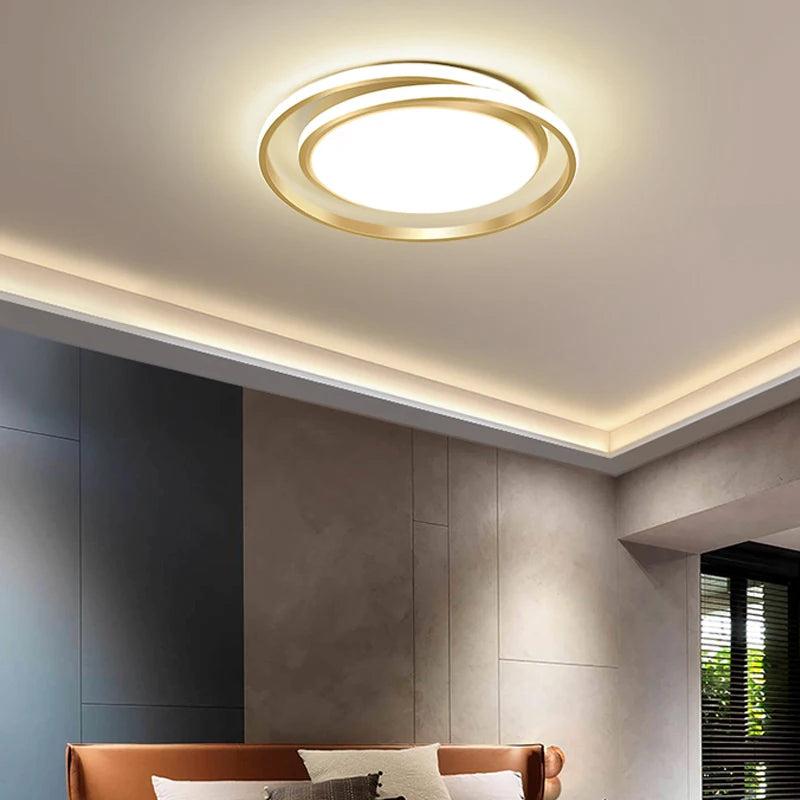 Modern LED Chandelier For Living Room Bedroom Kitchen Study Ceiling Lamp Simple Gold Round Creative Design Remote Control Light