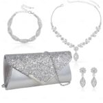 Jewelry Set Four-piece Suit Rhinestone Chrome 1 Bracelet Bag Earrings Necklace Women's Fashion Jewelry Set For Party Wedding