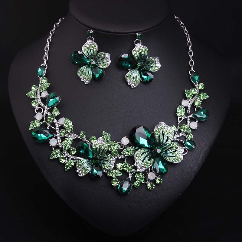 LtJ62810006_8 Fall Wedding Bridal Jewelry Sets Two-piece Suit Cubic Zirconia Rhinestone Alloy 1 Necklace Earrings Women's Statement European Classic Flower Shape irregular Jewelry Set For Party Wedding - Image 1