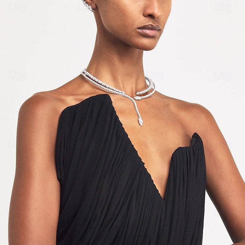 LtJ62810007_1 Necklace Rhinestone Rhinestones Women's Fashion Classic Necklace For Party - Image 1
