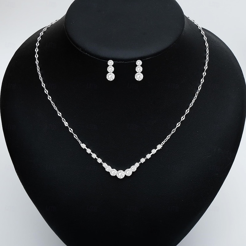 LtJ62810009_3 Jewelry Set Four-piece Suit Rhinestone Rhinestone Chrome 1 Necklace 1 Bracelet Bag Earrings Women's Fashion Round Jewelry Set For Party Wedding - Image 1