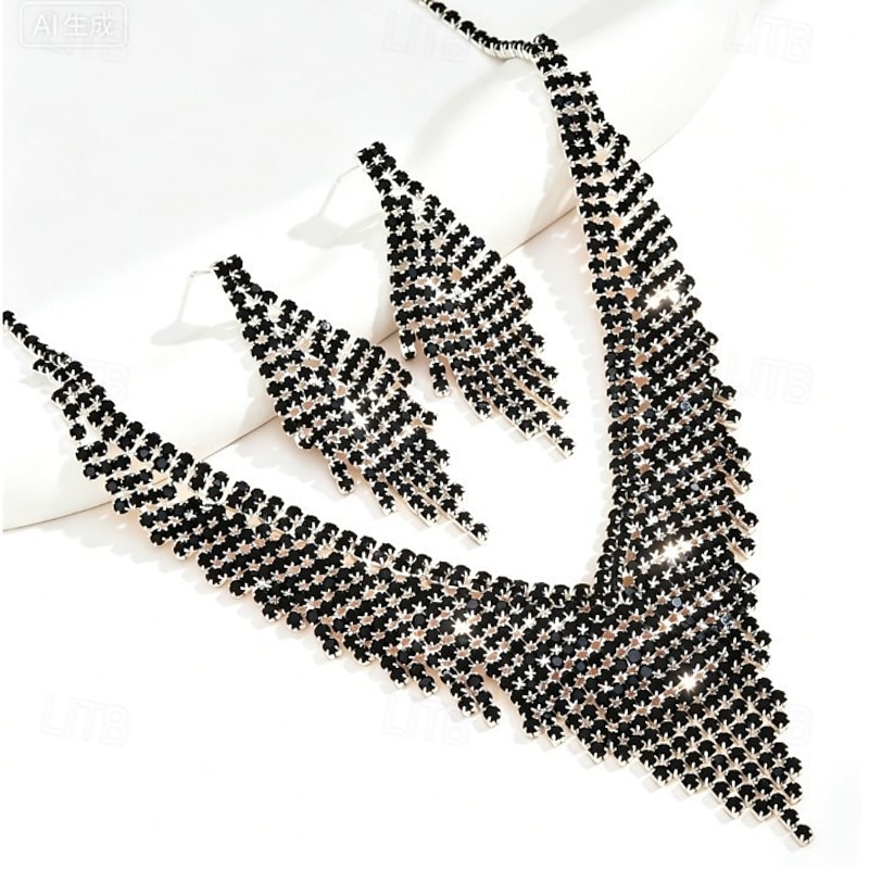 LtJ62810011_1 Jewelry Set Four-piece Suit Chrome 1 Necklace 1 Bracelet Bag Earrings Women's Fashion Jewelry Set For Party Wedding - Image 1