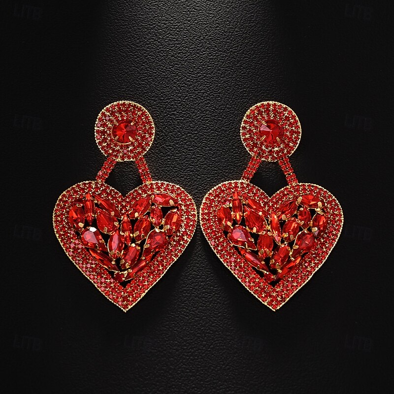 LtJ62810012_1 Earrings Pear Cut Geometrical Sweet Heart Earrings Jewelry Black / Red For Daily - Image 1