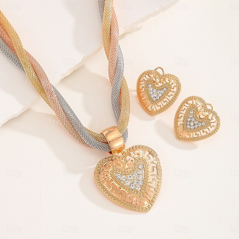 LtJ62810016_1 Jewelry Set Two-piece Suit Crystal 1 Necklace Earrings Women's Fashion Personalized Heart Jewelry Set For Daily Party Wedding - Image 1